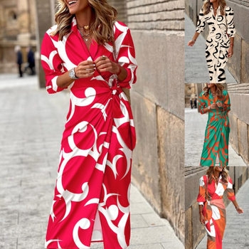 Európai és amerikai határokon átnyúló női ruházat Amazon Supply nyári népszerű nyomtatott kardigán pántos ing háromnegyedes ujjú ruha