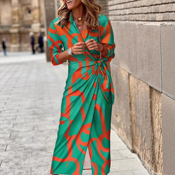 Európai és amerikai határokon átnyúló női ruházat Amazon Supply nyári népszerű nyomtatott kardigán pántos ing háromnegyedes ujjú ruha