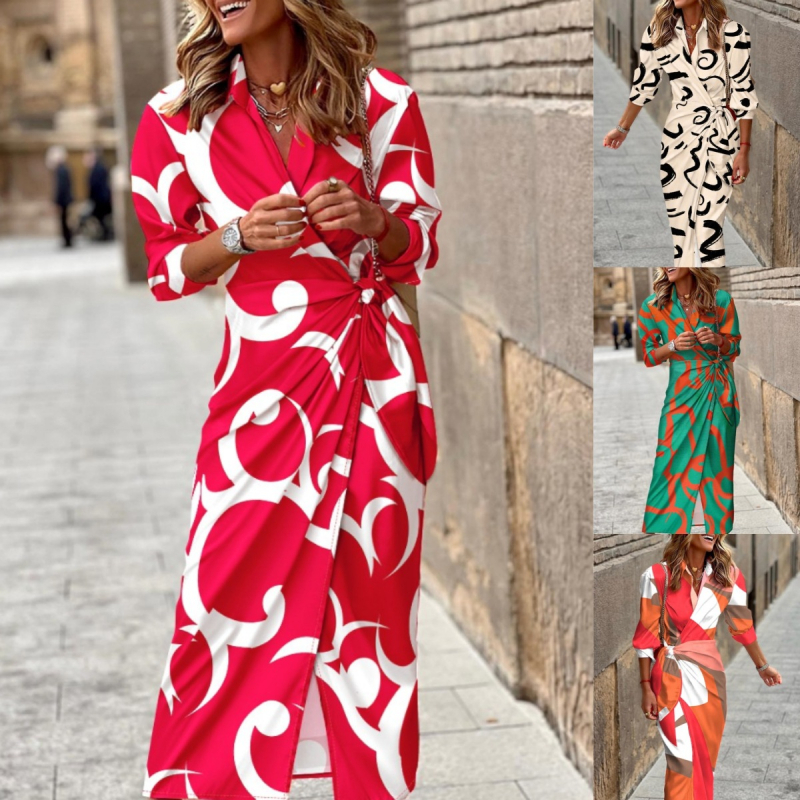 Európai és amerikai határokon átnyúló női ruházat Amazon Supply nyári népszerű nyomtatott kardigán pántos ing háromnegyedes ujjú ruha