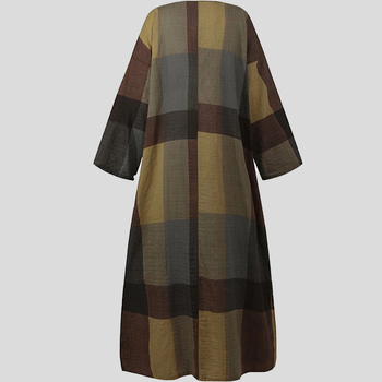 Άνοιξη και Φθινόπωρο 2025 Μοντέρνο Ρόμπα από Βαμβάκι και Λινό, Ρετρό Έθνικ Στυλ, Στάμπα, Ριχτό Φόρεμα με Μακρυμάνικο, Μεγάλο, Κούνια