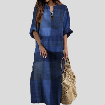 Άνοιξη και Φθινόπωρο 2025 Μοντέρνο Ρόμπα από Βαμβάκι και Λινό, Ρετρό Έθνικ Στυλ, Στάμπα, Ριχτό Φόρεμα με Μακρυμάνικο, Μεγάλο, Κούνια