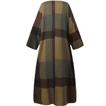 Άνοιξη και Φθινόπωρο 2025 Μοντέρνο Ρόμπα από Βαμβάκι και Λινό, Ρετρό Έθνικ Στυλ, Στάμπα, Ριχτό Φόρεμα με Μακρυμάνικο, Μεγάλο, Κούνια