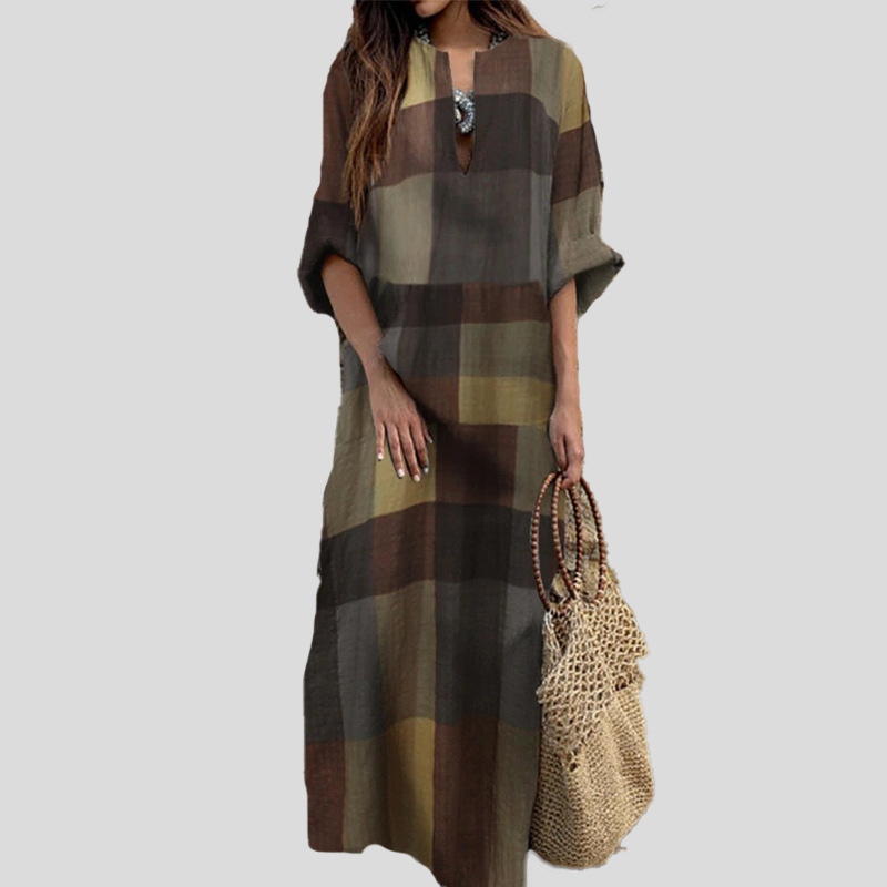 2025 tavaszi és őszi divatos pamut és lenvászon köntös retró etnikai stílusú ruhák nyomtatott, laza, hosszú ujjú, nagy lenge ruha