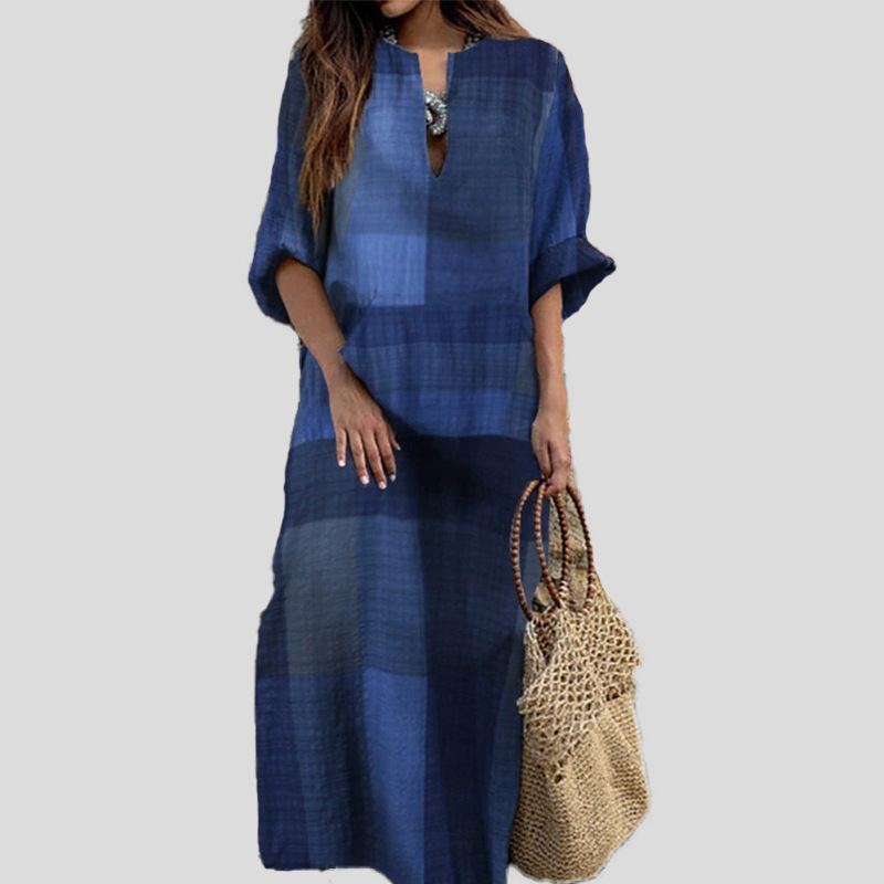 2025 tavaszi és őszi divatos pamut és lenvászon köntös retró etnikai stílusú ruhák nyomtatott, laza, hosszú ujjú, nagy lenge ruha