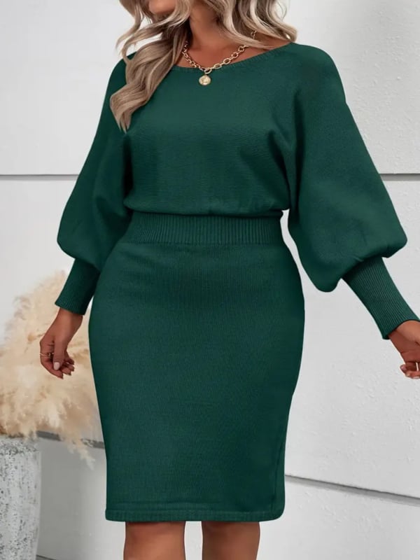 Rochie elegantă de damă cu mânecă lungă, de culoare solidă, pentru femei, de toamnă și iarnă, stil Amazon, Europa și Statele Unite, nouă, stil plus size, cu maneci lungi, stil pulover, culoare solidă