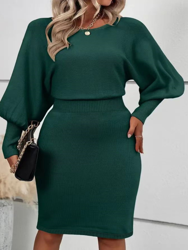 Rochie elegantă de damă cu mânecă lungă, de culoare solidă, pentru femei, de toamnă și iarnă, stil Amazon, Europa și Statele Unite, nouă, stil plus size, cu maneci lungi, stil pulover, culoare solidă
