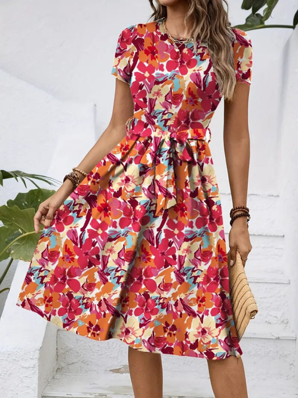 2025-ös nyári, határokon átnyúló európai és amerikai ruházat, derékmegkötős, elegáns, retró mintás ruha, strandszoknya