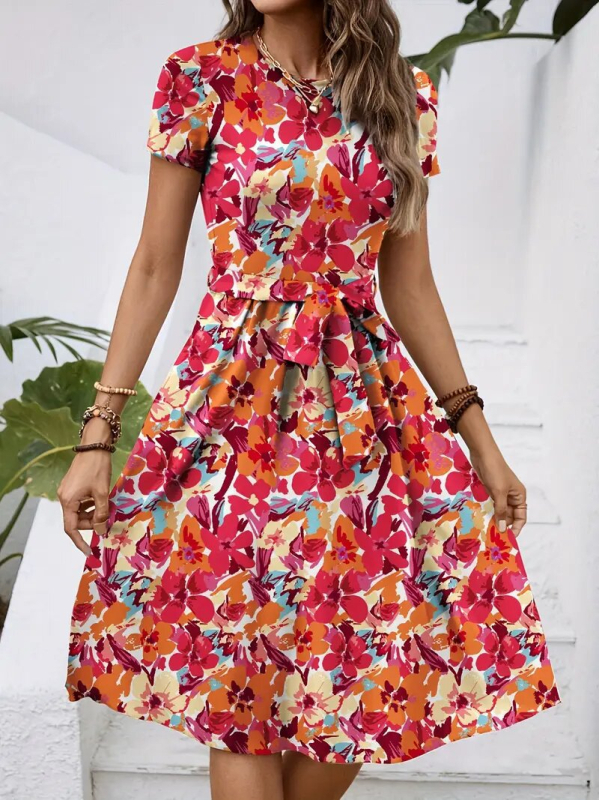 2025-ös nyári, határokon átnyúló európai és amerikai ruházat, derékmegkötős, elegáns, retró mintás ruha, strandszoknya