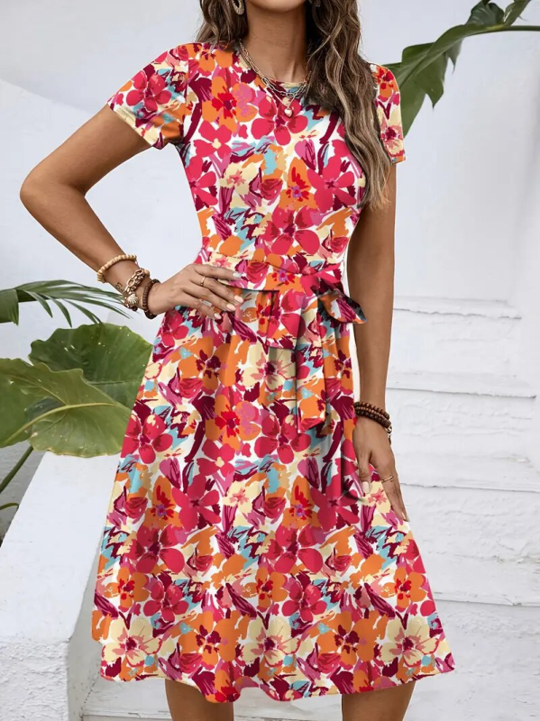 2025-ös nyári, határokon átnyúló európai és amerikai ruházat, derékmegkötős, elegáns, retró mintás ruha, strandszoknya