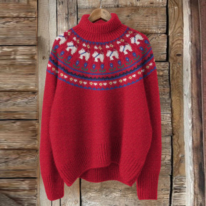 Független állomás új, magas gallérú pulóver, utánzat pulóver, 300g-os őszi-téli karácsonyi hosszú ujjú, hajtókás totem pulóver, mellények