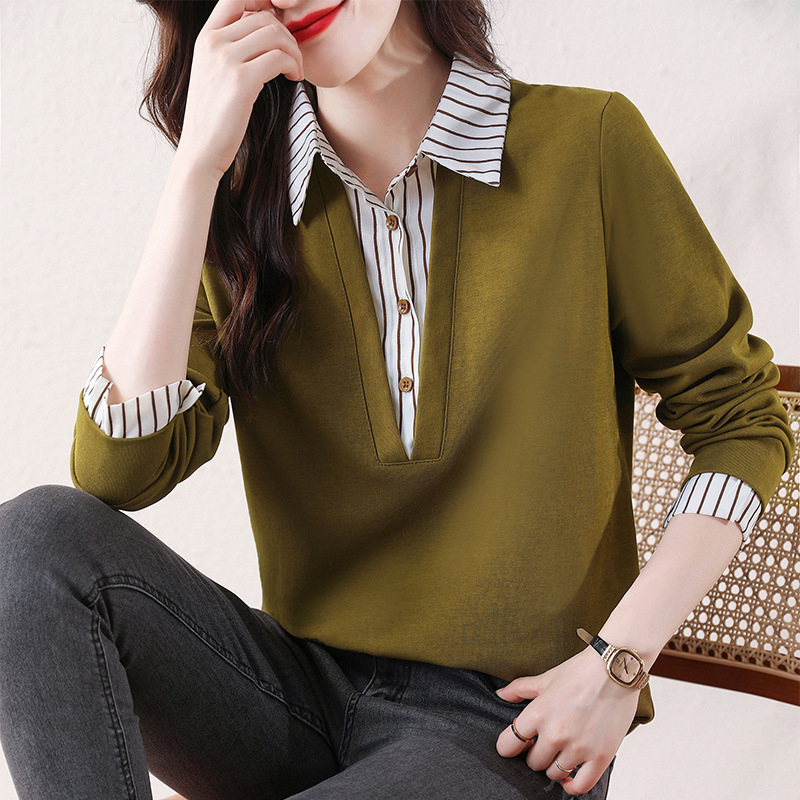 Võlts kaheosaline särk naiste pikkade varrukatega 2025 uus moodne keskealise ema sügisene rinnanõelaga alumine särk