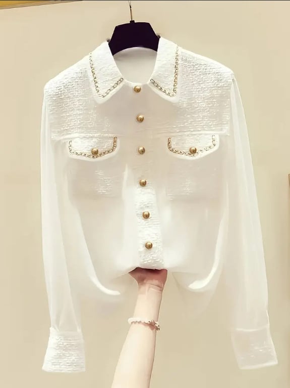 25 Toamna și iarna Noutăți Internet Celebrity Același stil Cămașă Lanț Auriu Mătase Împletită Tweed Jachetă Splicing Top pentru femei