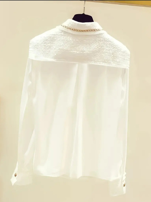 25 Toamna și iarna Noutăți Internet Celebrity Același stil Cămașă Lanț Auriu Mătase Împletită Tweed Jachetă Splicing Top pentru femei