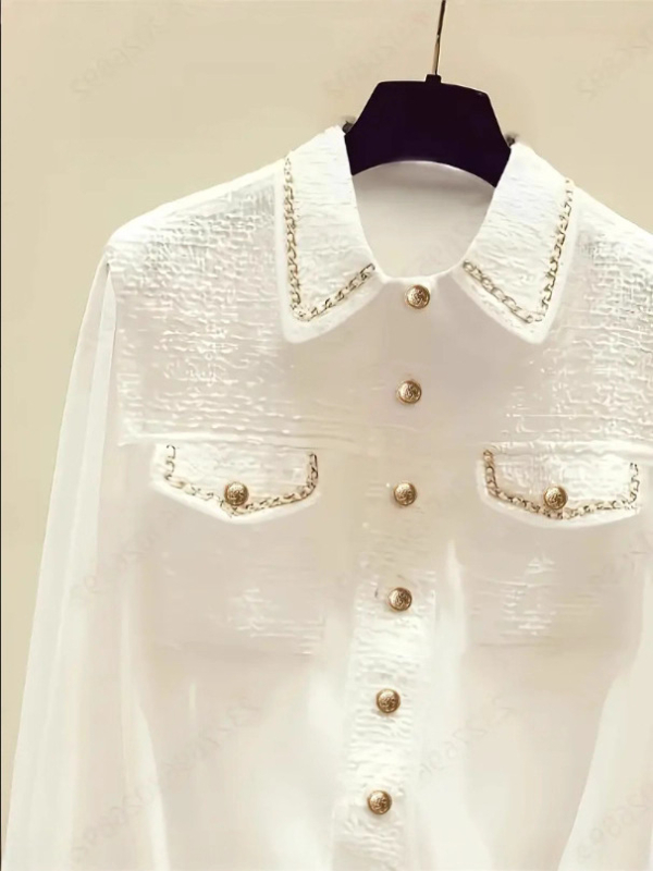 25 Toamna și iarna Noutăți Internet Celebrity Același stil Cămașă Lanț Auriu Mătase Împletită Tweed Jachetă Splicing Top pentru femei