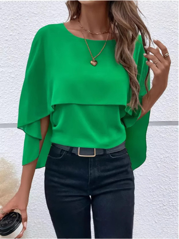 2024 Amazon AliExpress eBay väliskaubanduse naisterõivad kevad- ja suvejooksja ümmarguse kaelusega ühevärviline kihiline mantliga varrukatega särk