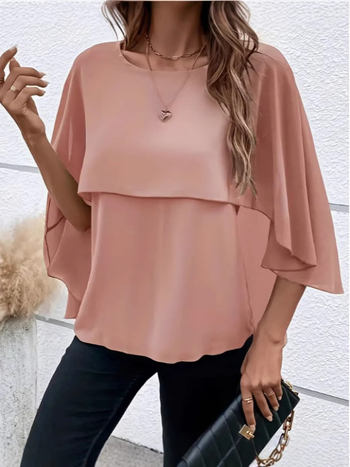 2024 Amazon AliExpress eBay väliskaubanduse naisterõivad kevad- ja suvejooksja ümmarguse kaelusega ühevärviline kihiline mantliga varrukatega särk