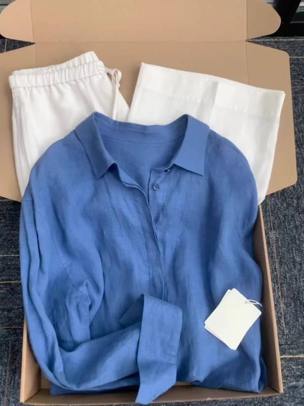 Klein kék lenvászon pamut lenvászon naptej ing dzseki női nyári vékony bő lusta fazonú külső kardigán felső