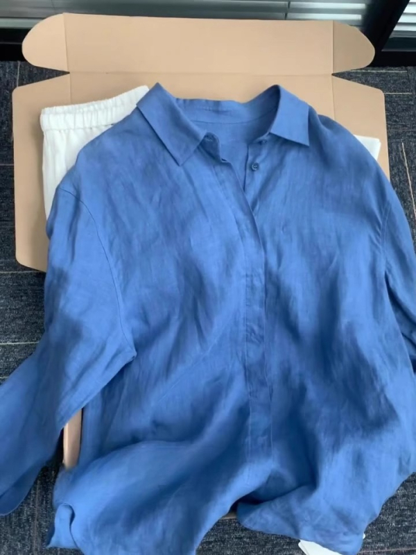 Klein kék lenvászon pamut lenvászon naptej ing dzseki női nyári vékony bő lusta fazonú külső kardigán felső