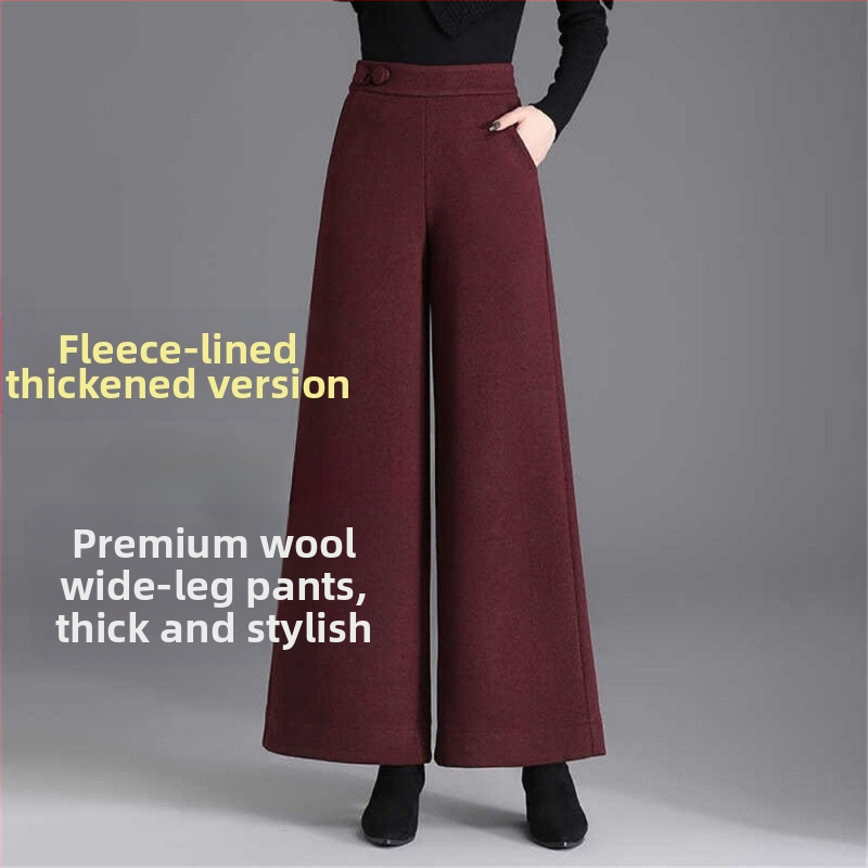 A6C gyapjú széles szárú nadrág női őszi-téli magas derekú nadrág Dose laza hétköznapi nadrág 2024 új Ancora piros nagy