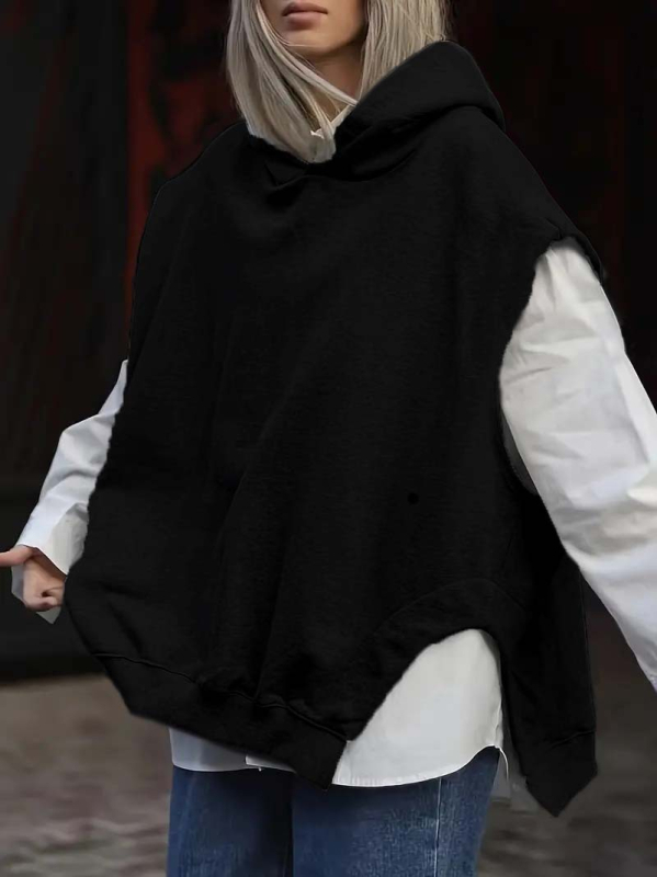 2024-es, határokon átnyúló, európai és amerikai Amazon Független Állomású Női Egyszínű, Y2K Stílusú, Laza Ujjatlan Kapucnis Pulóver