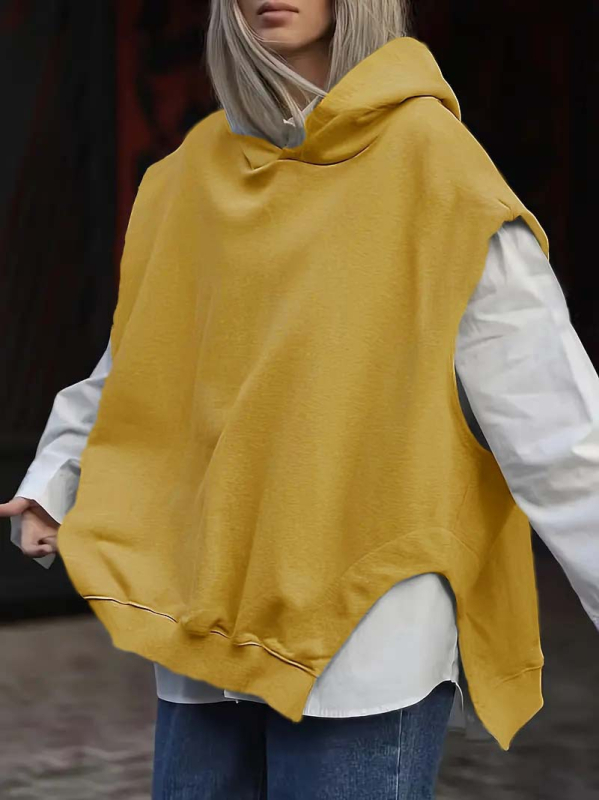 2024-es, határokon átnyúló, európai és amerikai Amazon Független Állomású Női Egyszínű, Y2K Stílusú, Laza Ujjatlan Kapucnis Pulóver