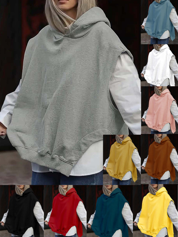 2024-es, határokon átnyúló, európai és amerikai Amazon Független Állomású Női Egyszínű, Y2K Stílusú, Laza Ujjatlan Kapucnis Pulóver