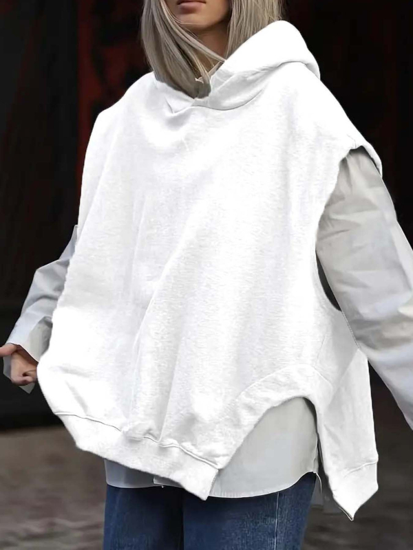 2024-es, határokon átnyúló, európai és amerikai Amazon Független Állomású Női Egyszínű, Y2K Stílusú, Laza Ujjatlan Kapucnis Pulóver