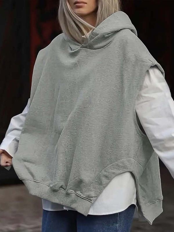 2024-es, határokon átnyúló, európai és amerikai Amazon Független Állomású Női Egyszínű, Y2K Stílusú, Laza Ujjatlan Kapucnis Pulóver