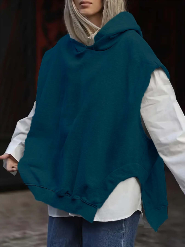 2024-es, határokon átnyúló, európai és amerikai Amazon Független Állomású Női Egyszínű, Y2K Stílusú, Laza Ujjatlan Kapucnis Pulóver