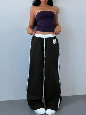 Határokon átnyúló amerikai csíkos, széles szárú női nadrág 2025 őszi és téli új, magas derekú, laza, minden mérkőzésre alkalmas, egyenes szabású, hétköznapi sportnadrág