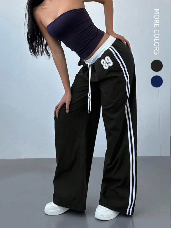 Határokon átnyúló amerikai csíkos, széles szárú női nadrág 2025 őszi és téli új, magas derekú, laza, minden mérkőzésre alkalmas, egyenes szabású, hétköznapi sportnadrág