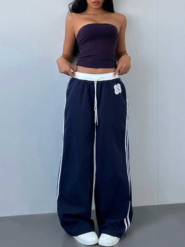 Határokon átnyúló amerikai csíkos, széles szárú női nadrág 2025 őszi és téli új, magas derekú, laza, minden mérkőzésre alkalmas, egyenes szabású, hétköznapi sportnadrág