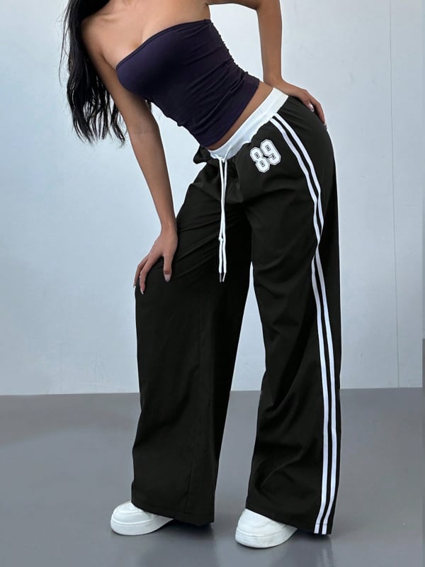 Határokon átnyúló amerikai csíkos, széles szárú női nadrág 2025 őszi és téli új, magas derekú, laza, minden mérkőzésre alkalmas, egyenes szabású, hétköznapi sportnadrág