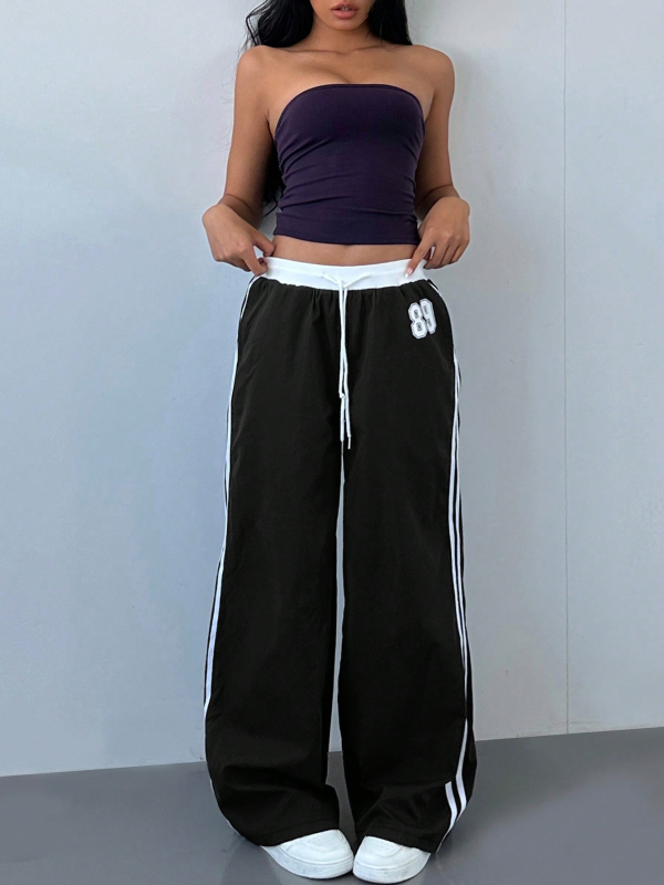 Határokon átnyúló amerikai csíkos, széles szárú női nadrág 2025 őszi és téli új, magas derekú, laza, minden mérkőzésre alkalmas, egyenes szabású, hétköznapi sportnadrág