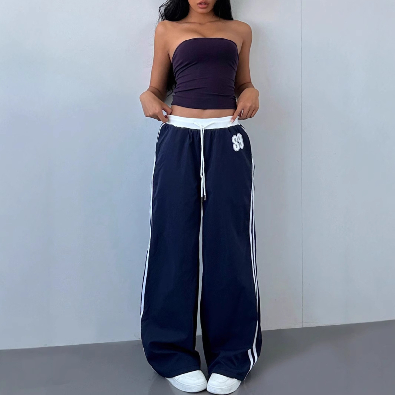 Határokon átnyúló amerikai csíkos, széles szárú női nadrág 2025 őszi és téli új, magas derekú, laza, minden mérkőzésre alkalmas, egyenes szabású, hétköznapi sportnadrág