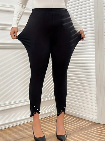 2025 m. pavasario naujos korėjietiško stiliaus tamprės viršutiniams drabužiams, plonos perlais dekoruotos nėrinių jungtys, moteriškos pieštuko pėdos, devynių taškų