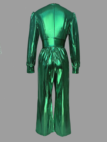 Ευρωπαϊκή και Αμερικανική Διασυνοριακή Γυναικεία Ρούχα Amazon Autum Διασυνοριακή Σέξι Ολόσωμη Φόρμα με V-Sleeve και Μπρονζέ Σχέδιο