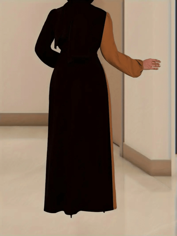 Határokon átnyúló új európai és amerikai stílusú női ruházat, határokon átnyúló kerek nyakú, színes blokkos hosszú ujjú, magas derekú, karcsúsított, elegáns vintage ruha