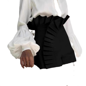 2025 m. vasaros tarpvalstybinės Europos ir Amerikos naujos mados moteriškos vientisos spalvos klostytos nėrinių dizaino aukšto juosmens užtrauktuku šortai sandėlyje