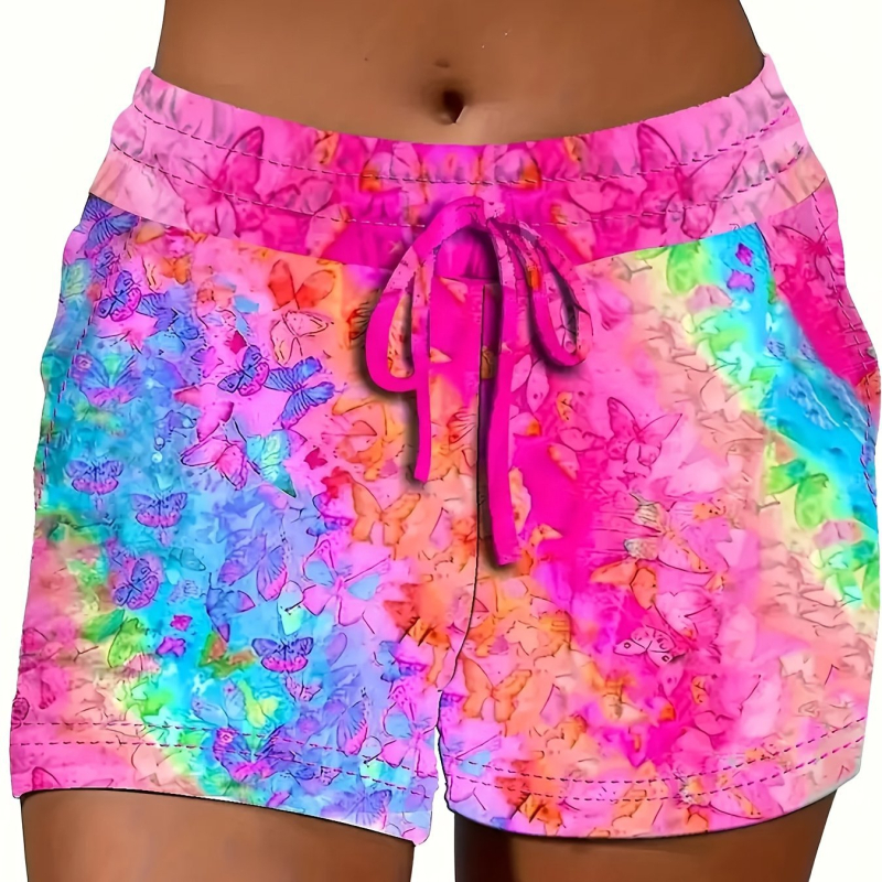 2025-ös, határokon átnyúló, új európai és amerikai, élénk színű batikolt mintás női rugalmas rövidnadrág, lezser rövidnadrág