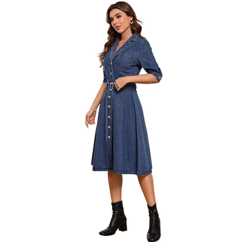 218669 νέο γυναικείο τζιν φόρεμα με στενή γραμμή στη μέση, κοντομάνικο, source factory outlet