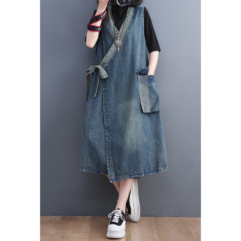 2023 ősz raktáron Vintage ferde csipke csipke középhosszú farmermellény Nyári régi színes bevonatú bő egyenruha