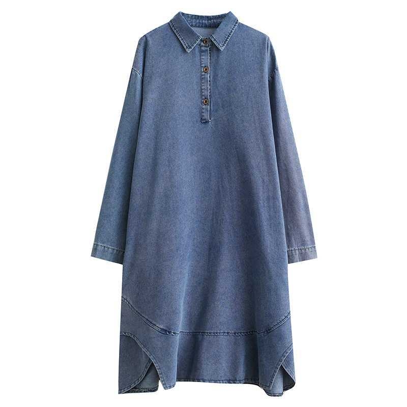 2024 kora tavaszi új koreai stílusú plus size laza karcsúsító farmer középhosszú női ruha