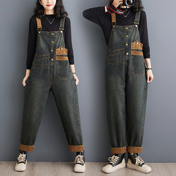 Real Shot limitált árú őszi új plus size all-match laza farmer nadrágtartó nadrág női nadrág