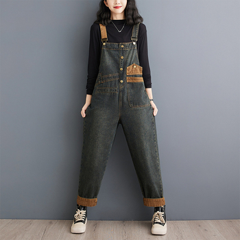 Real Shot limitált árú őszi új plus size all-match laza farmer nadrágtartó nadrág női nadrág