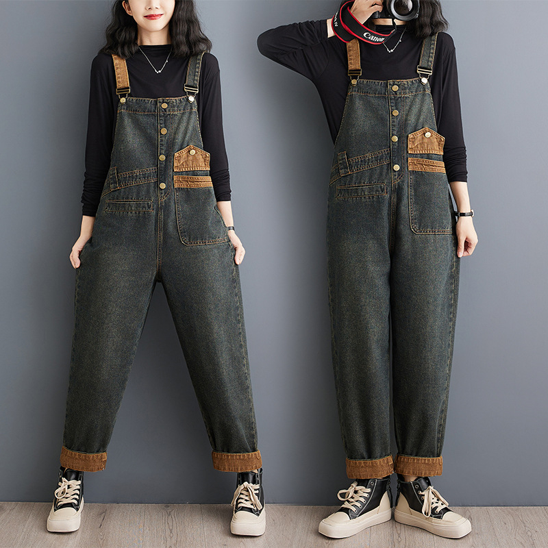 Real Shot limitált árú őszi új plus size all-match laza farmer nadrágtartó nadrág női nadrág