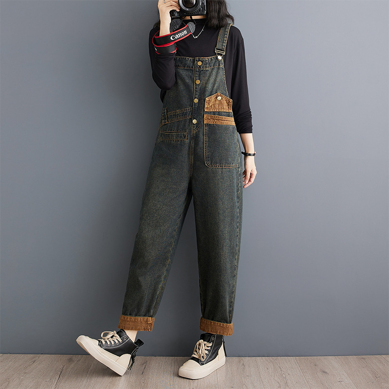 Real Shot limitált árú őszi új plus size all-match laza farmer nadrágtartó nadrág női nadrág