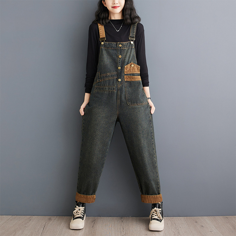 Real Shot limitált árú őszi új plus size all-match laza farmer nadrágtartó nadrág női nadrág