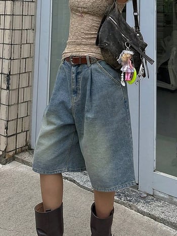 Tarpvalstybinė užsienio prekyba „Amazon“ Europoje ir Amerikoje. Retro penkių taškų vidutinio dydžio kelnės, klostytos moteriškos plačios, tiesios džinsinės kelnės be diržo.