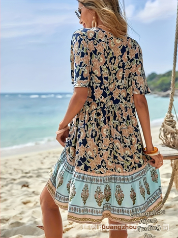 2025-ös európai és amerikai határokon átnyúló Amazon női elegáns, mindennapi ingázó virágmintás ruha